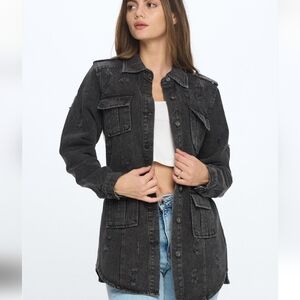 Women's Distressed Black Denim Jacket